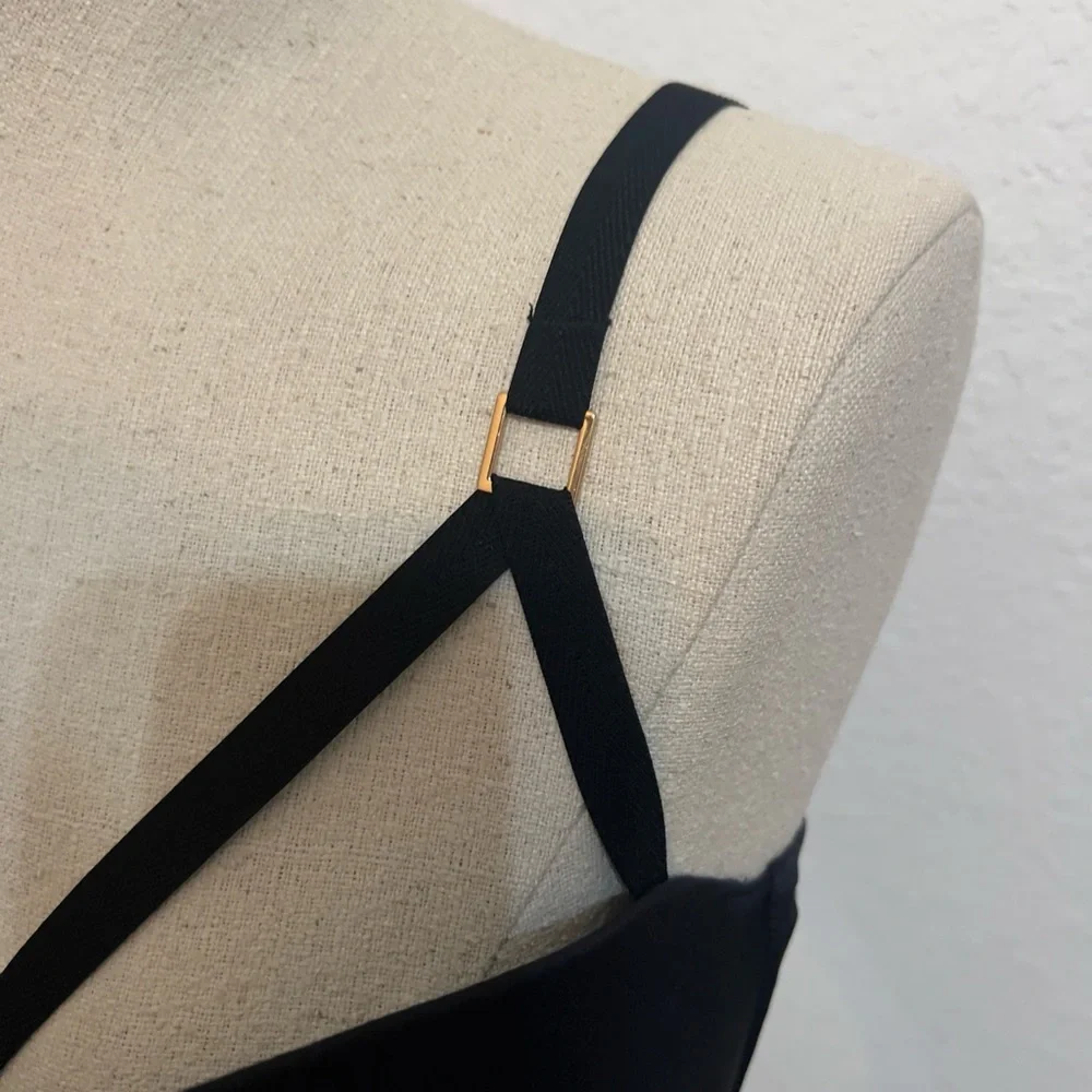 Victory Secret 34dd Large bottom Black Strappy Bikini Set with gold hardware - Picture 4 of 9